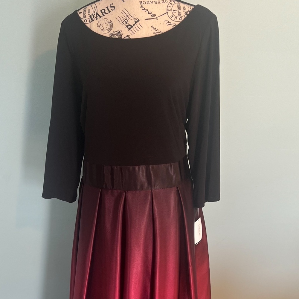 Size 18W long boat neck and satin wine color ombré skirt